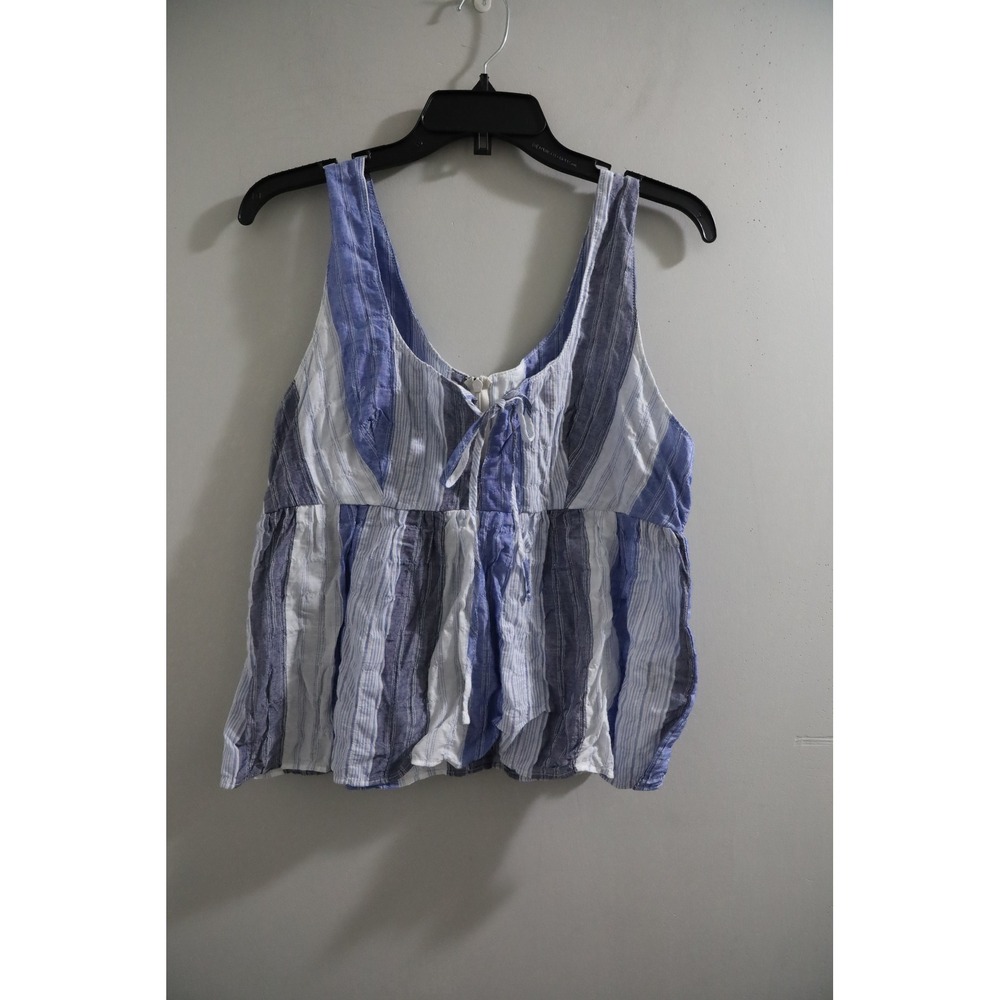 Ciao Lucia Blue White Striped Cotton Babydoll Tank Top Tie Front Size Medium